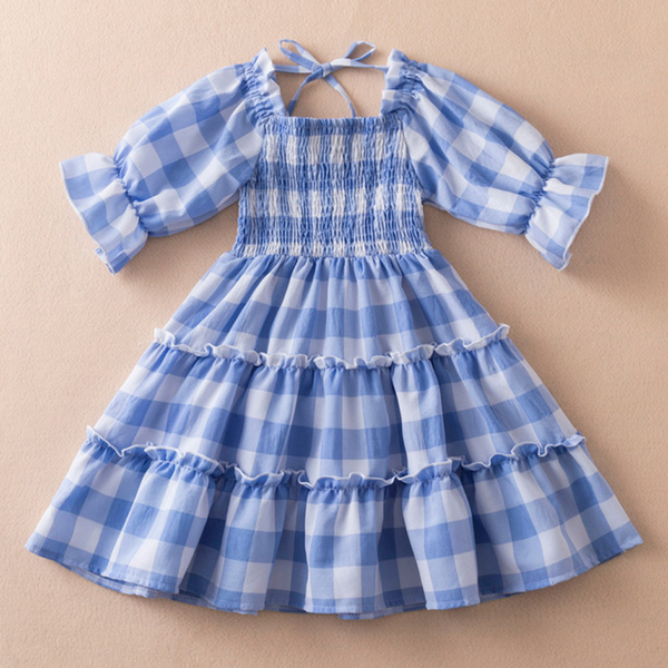 Baby blue 2025 plaid dress